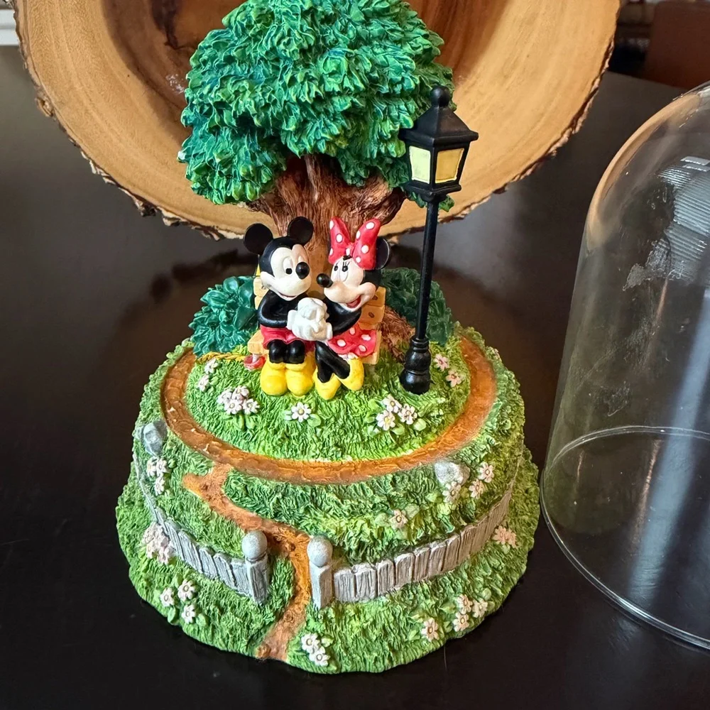 Vintage Disney: Mickey, Minnie & Pluto in Park With Bell Jar/Dome (Pluto Damage) - Picture 3 of 12